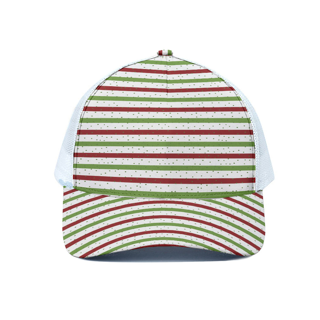 Merry Christmas Striped Pattern Print White Mesh Trucker Cap