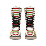 Merry Christmas Striped Pattern Print Winter Boots