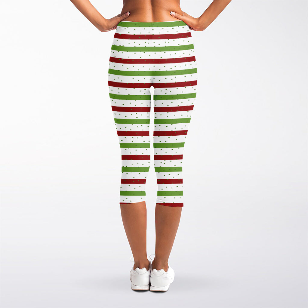 Merry Christmas Striped Pattern Print Women's Capri Leggings