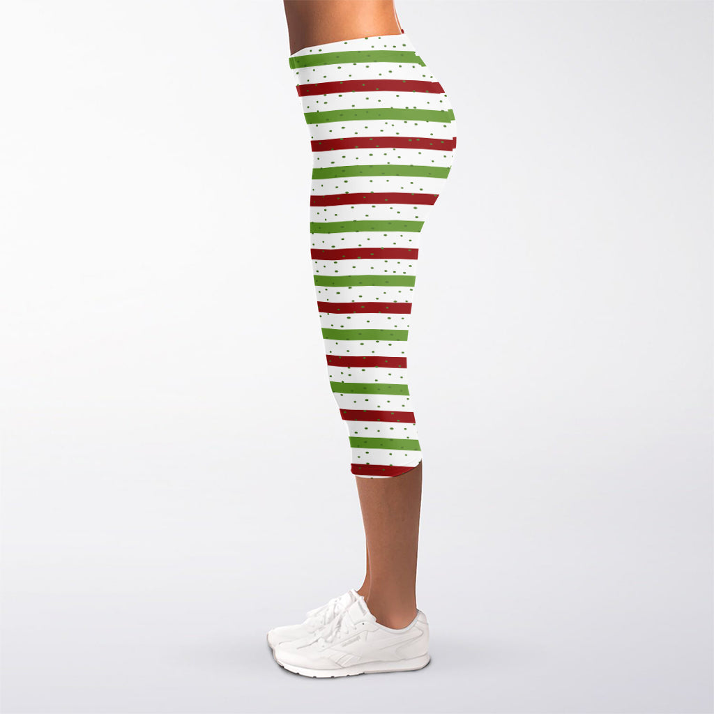 Merry Christmas Striped Pattern Print Women's Capri Leggings