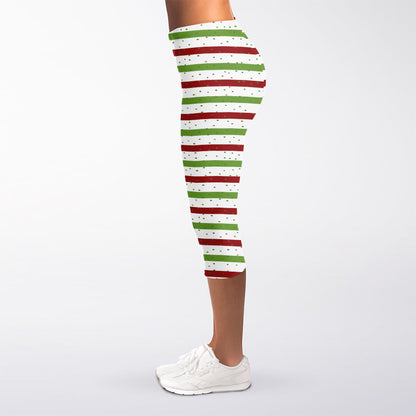 Merry Christmas Striped Pattern Print Women's Capri Leggings