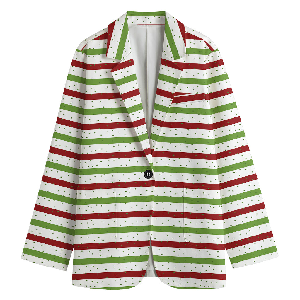 Merry Christmas Striped Pattern Print Women's Cotton Blazer