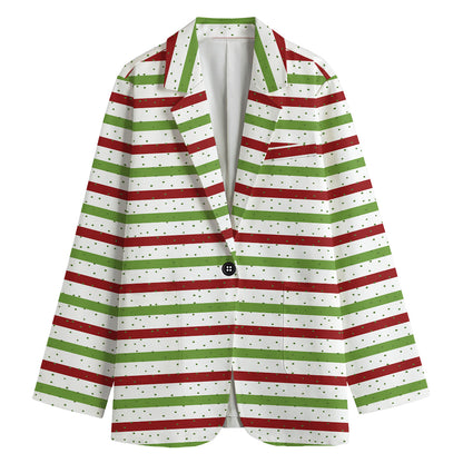 Merry Christmas Striped Pattern Print Women's Cotton Blazer