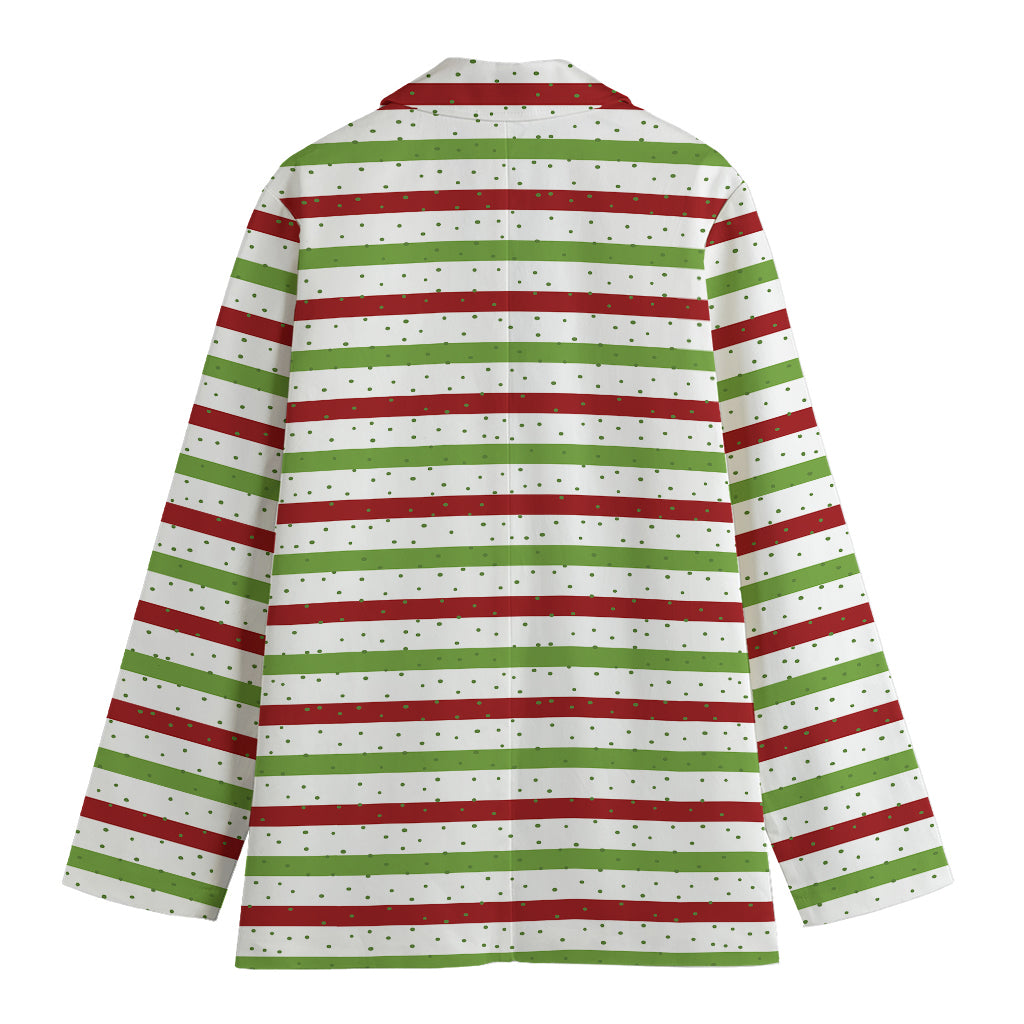 Merry Christmas Striped Pattern Print Women's Cotton Blazer