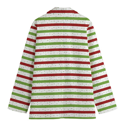 Merry Christmas Striped Pattern Print Women's Cotton Blazer