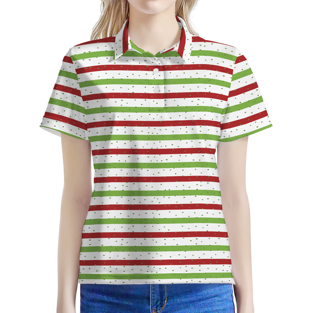 Merry Christmas Striped Pattern Print Women's Polo Shirt