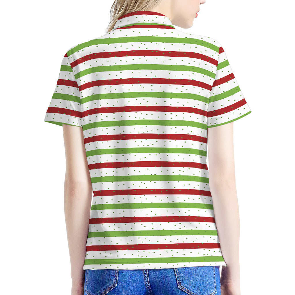 Merry Christmas Striped Pattern Print Women's Polo Shirt