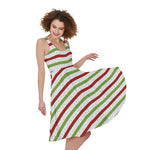Merry Christmas Striped Pattern Print Women's Sleeveless Dress