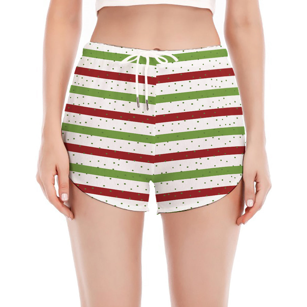 Merry Christmas Striped Pattern Print Women's Split Running Shorts