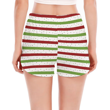 Merry Christmas Striped Pattern Print Women's Split Running Shorts