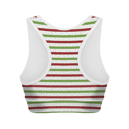 Merry Christmas Striped Pattern Print Women's Sports Bra