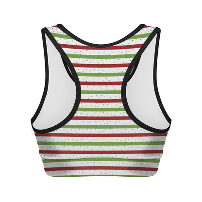 Merry Christmas Striped Pattern Print Women's Sports Bra
