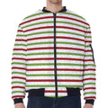Merry Christmas Striped Pattern Print Zip Sleeve Bomber Jacket