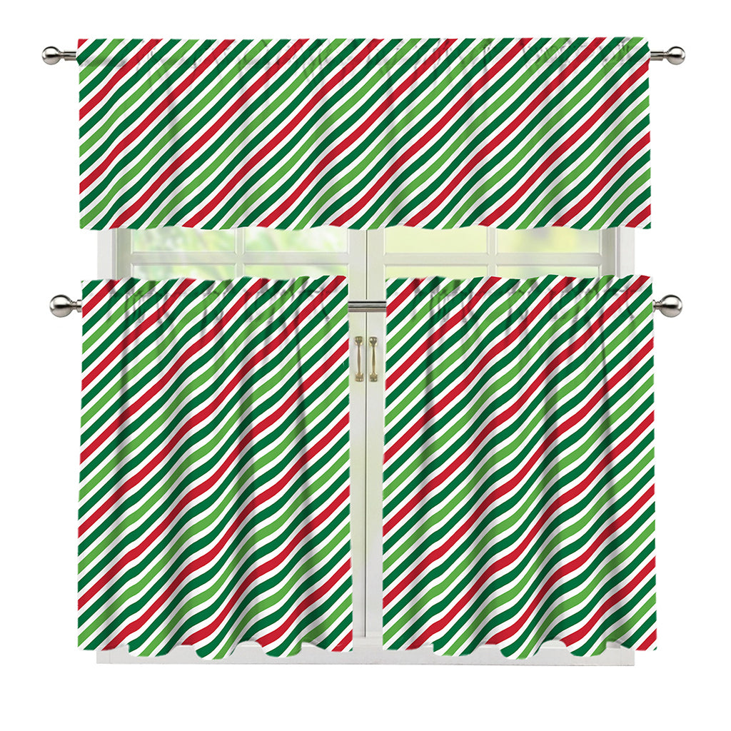 Merry Christmas Stripes Pattern Print 3 Piece Kitchen Curtains
