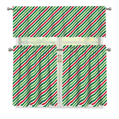 Merry Christmas Stripes Pattern Print 3 Piece Kitchen Curtains