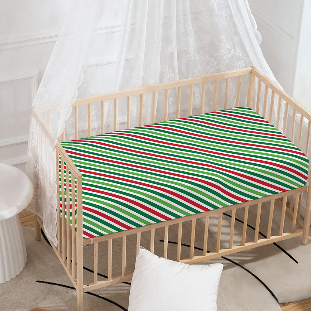 Merry Christmas Stripes Pattern Print Baby Crib Sheet
