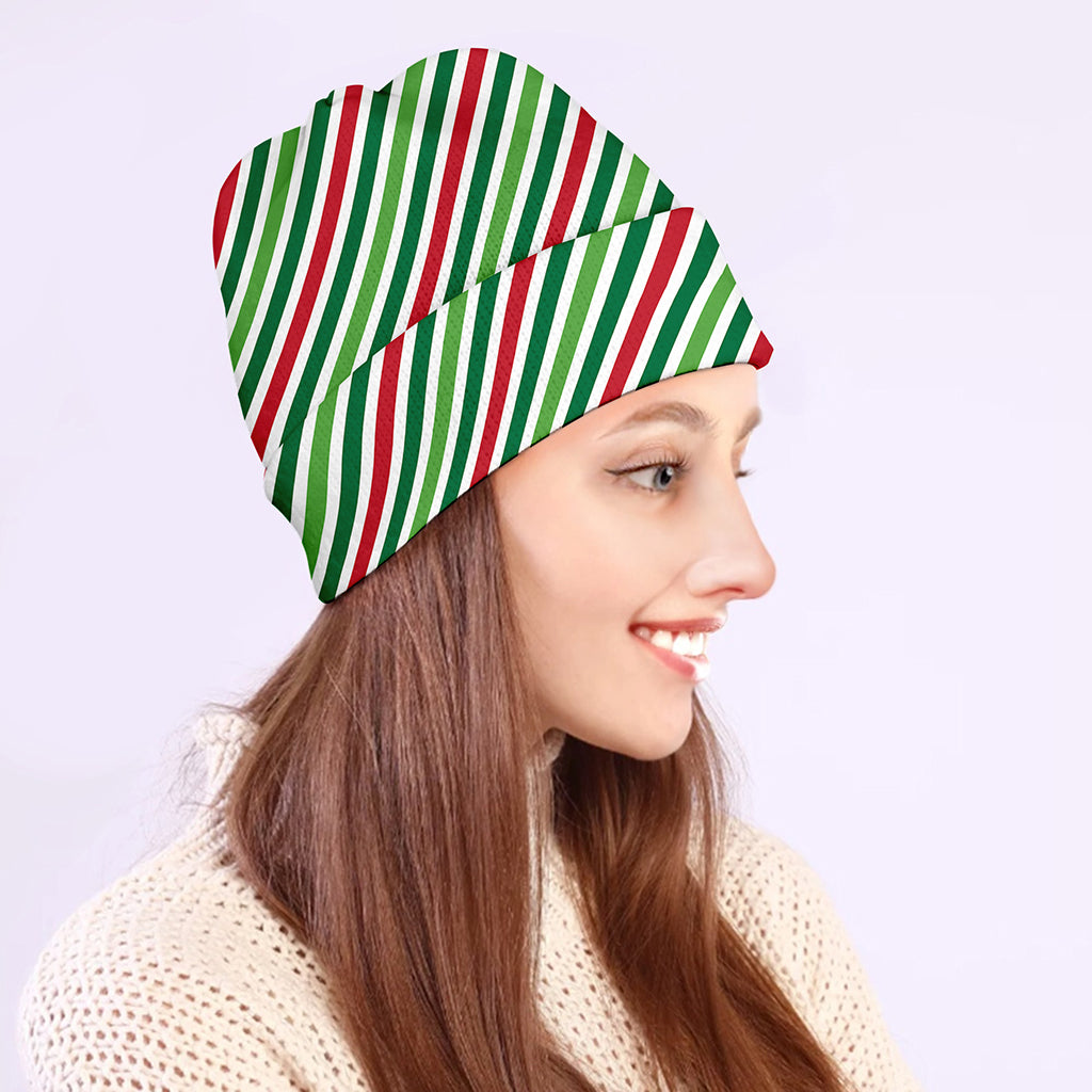 Merry Christmas Stripes Pattern Print Beanie