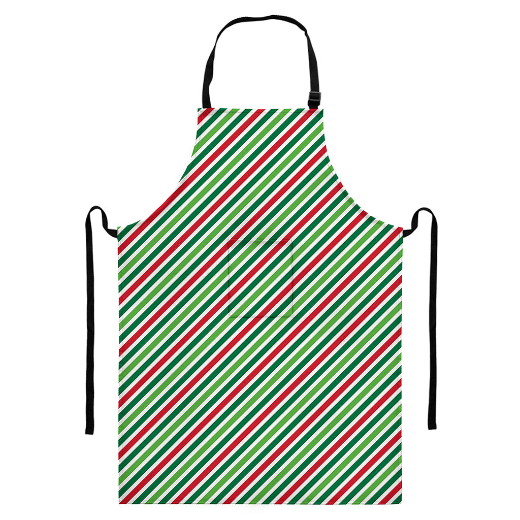 Merry Christmas Stripes Pattern Print Bib Apron With Pocket