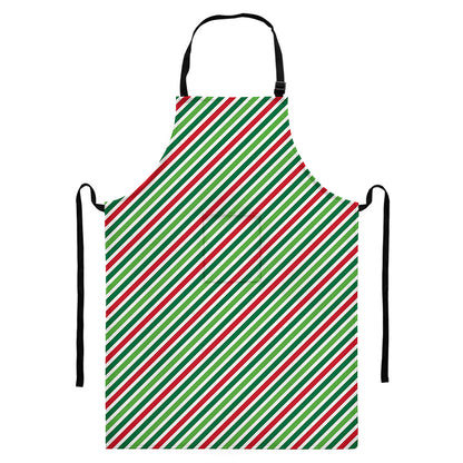 Merry Christmas Stripes Pattern Print Bib Apron With Pocket