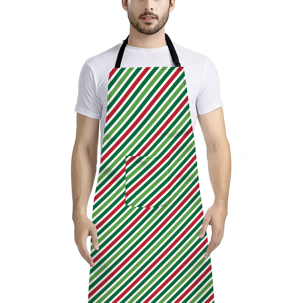 Merry Christmas Stripes Pattern Print Bib Apron With Pocket