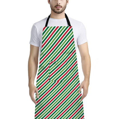 Merry Christmas Stripes Pattern Print Bib Apron With Pocket