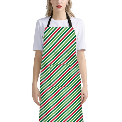 Merry Christmas Stripes Pattern Print Bib Apron With Pocket