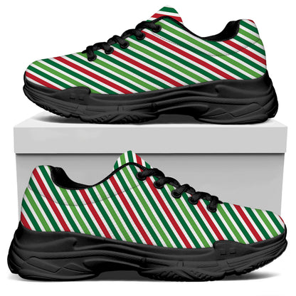 Merry Christmas Stripes Pattern Print Black Chunky Shoes