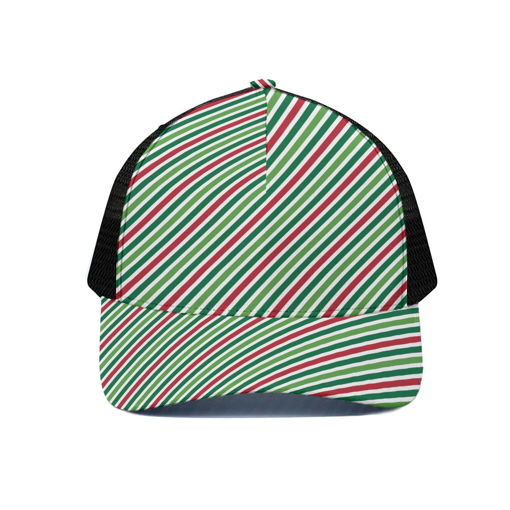 Merry Christmas Stripes Pattern Print Black Mesh Trucker Cap
