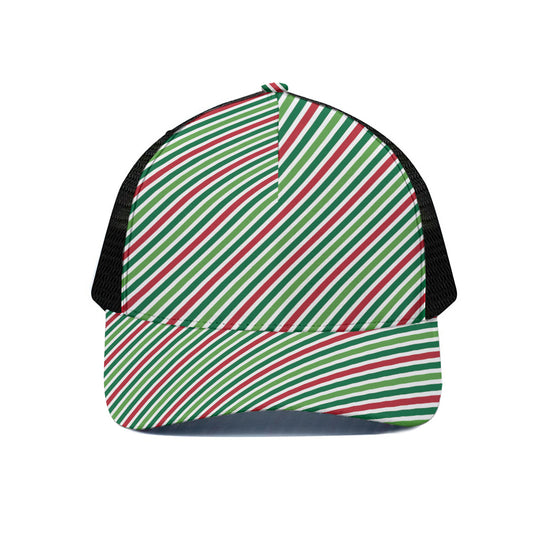 Merry Christmas Stripes Pattern Print Black Mesh Trucker Cap