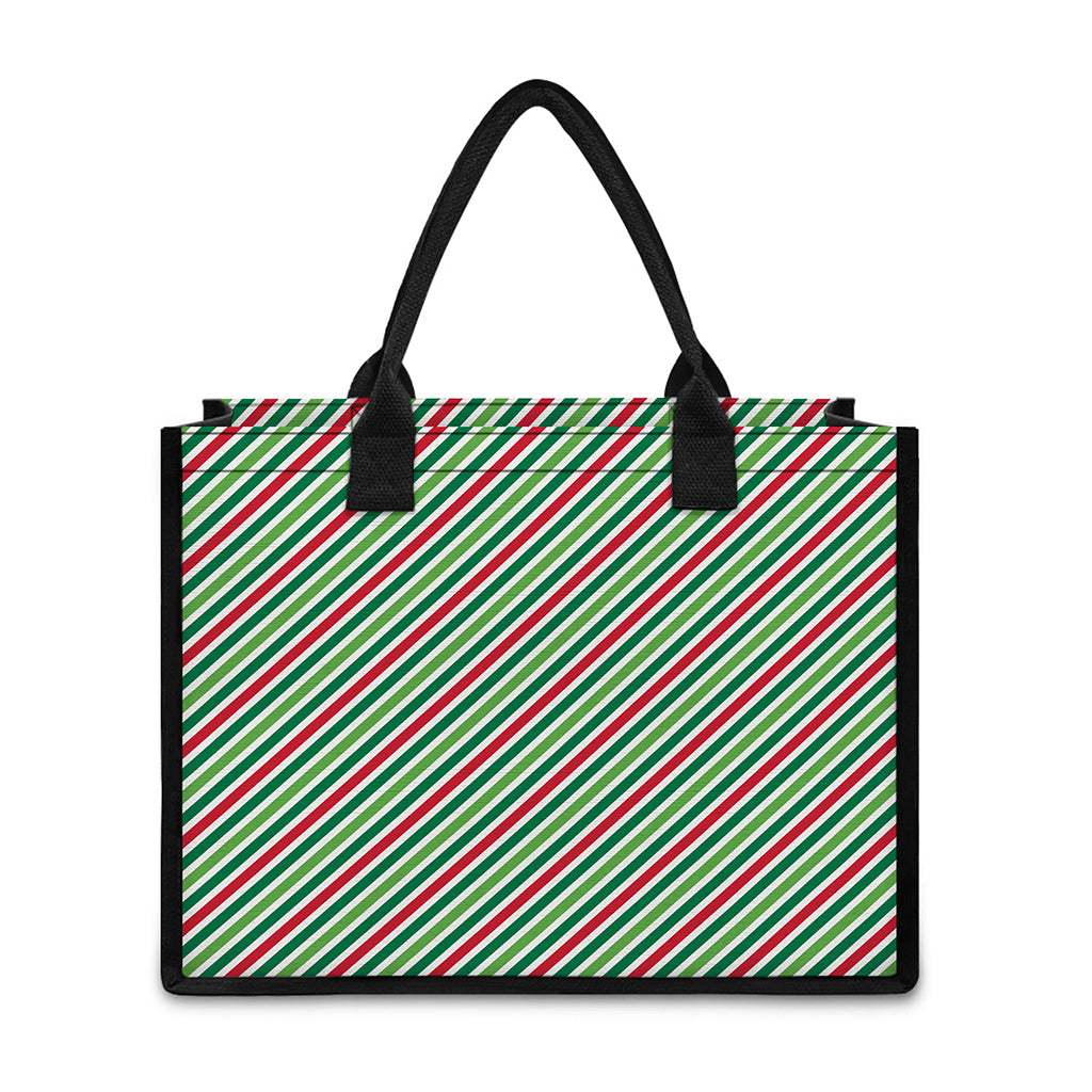 Merry Christmas Stripes Pattern Print Canvas Tote Bag