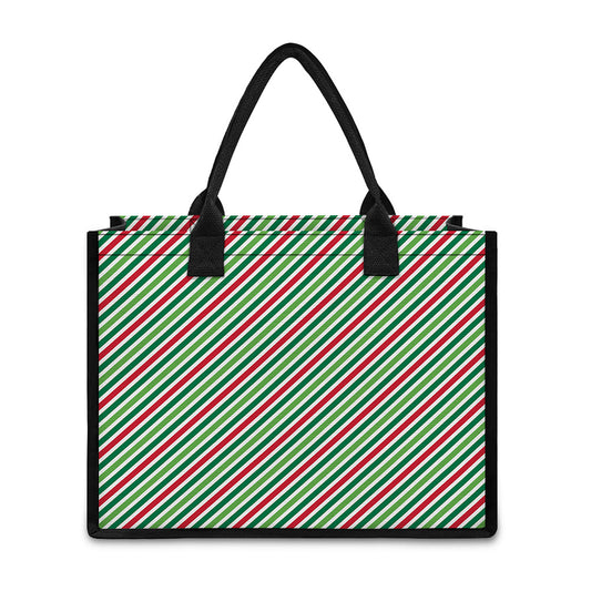 Merry Christmas Stripes Pattern Print Canvas Tote Bag