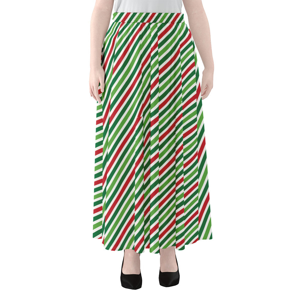 Merry Christmas Stripes Pattern Print Chiffon Maxi Skirt