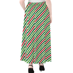 Merry Christmas Stripes Pattern Print Chiffon Maxi Skirt