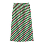 Merry Christmas Stripes Pattern Print Cotton Front Slit Maxi Skirt