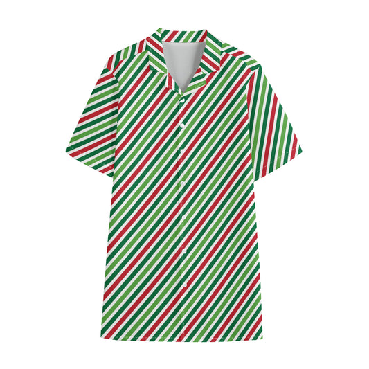 Merry Christmas Stripes Pattern Print Cotton Hawaiian Shirt