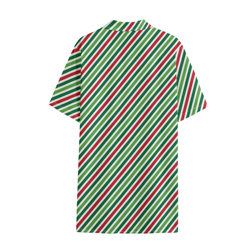 Merry Christmas Stripes Pattern Print Cotton Hawaiian Shirt
