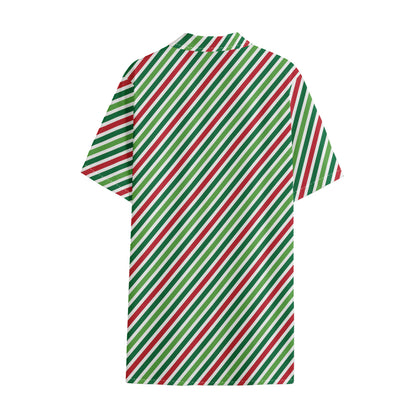 Merry Christmas Stripes Pattern Print Cotton Hawaiian Shirt
