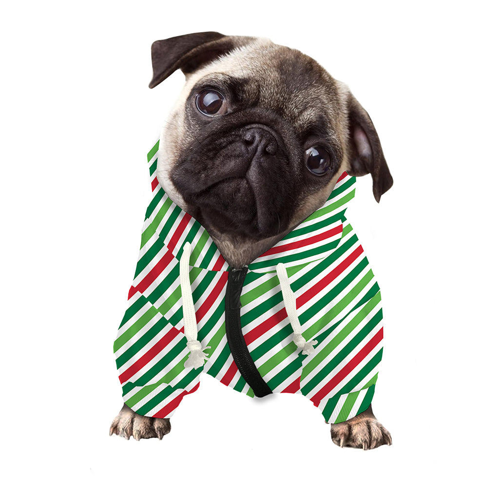 Merry Christmas Stripes Pattern Print Dog Zip Up Hoodie
