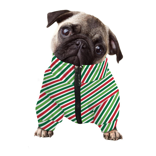 Merry Christmas Stripes Pattern Print Dog Zip Up Jacket