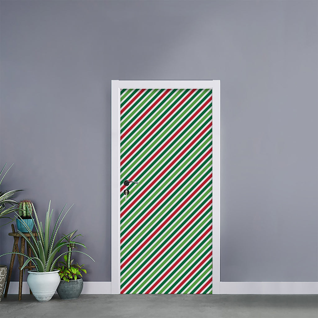 Merry Christmas Stripes Pattern Print Door Sticker