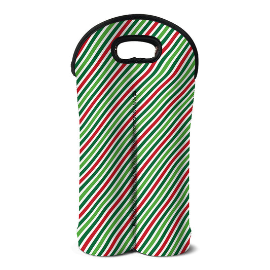 Merry Christmas Stripes Pattern Print Double Neoprene Wine Tote