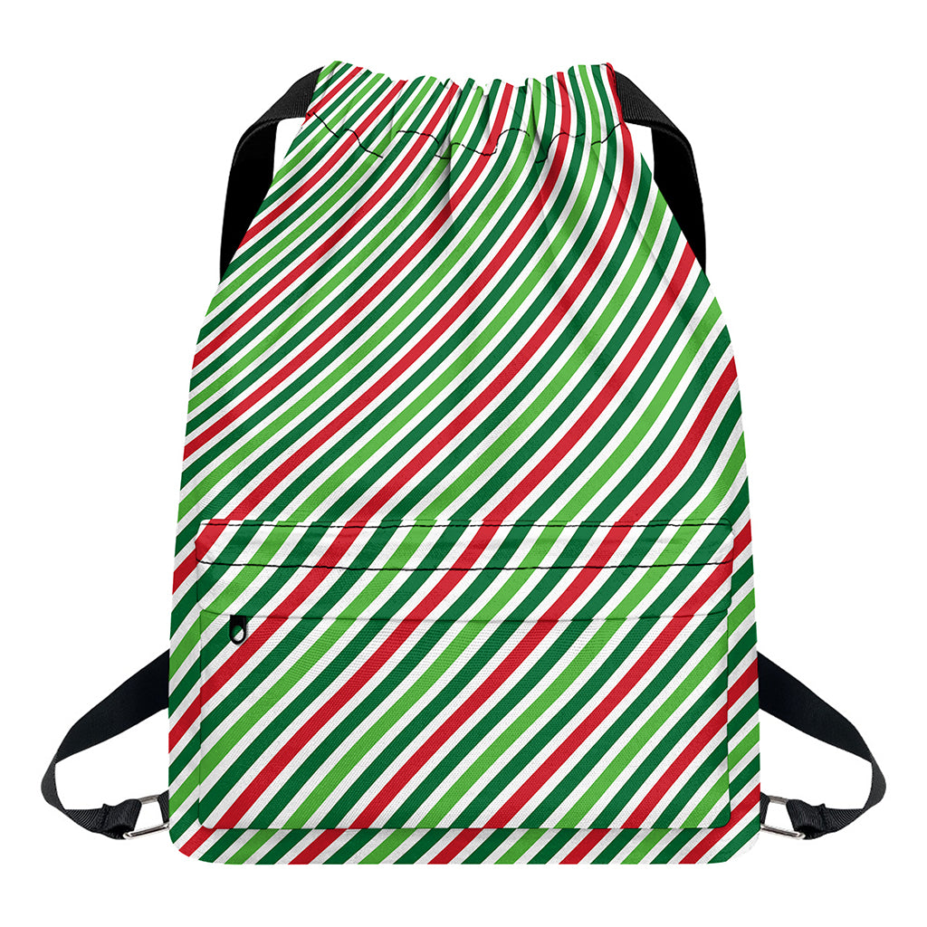 Merry Christmas Stripes Pattern Print Drawstring Backpack