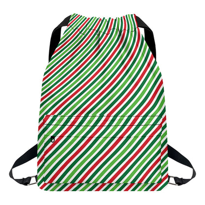 Merry Christmas Stripes Pattern Print Drawstring Backpack