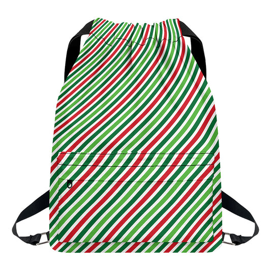 Merry Christmas Stripes Pattern Print Drawstring Backpack