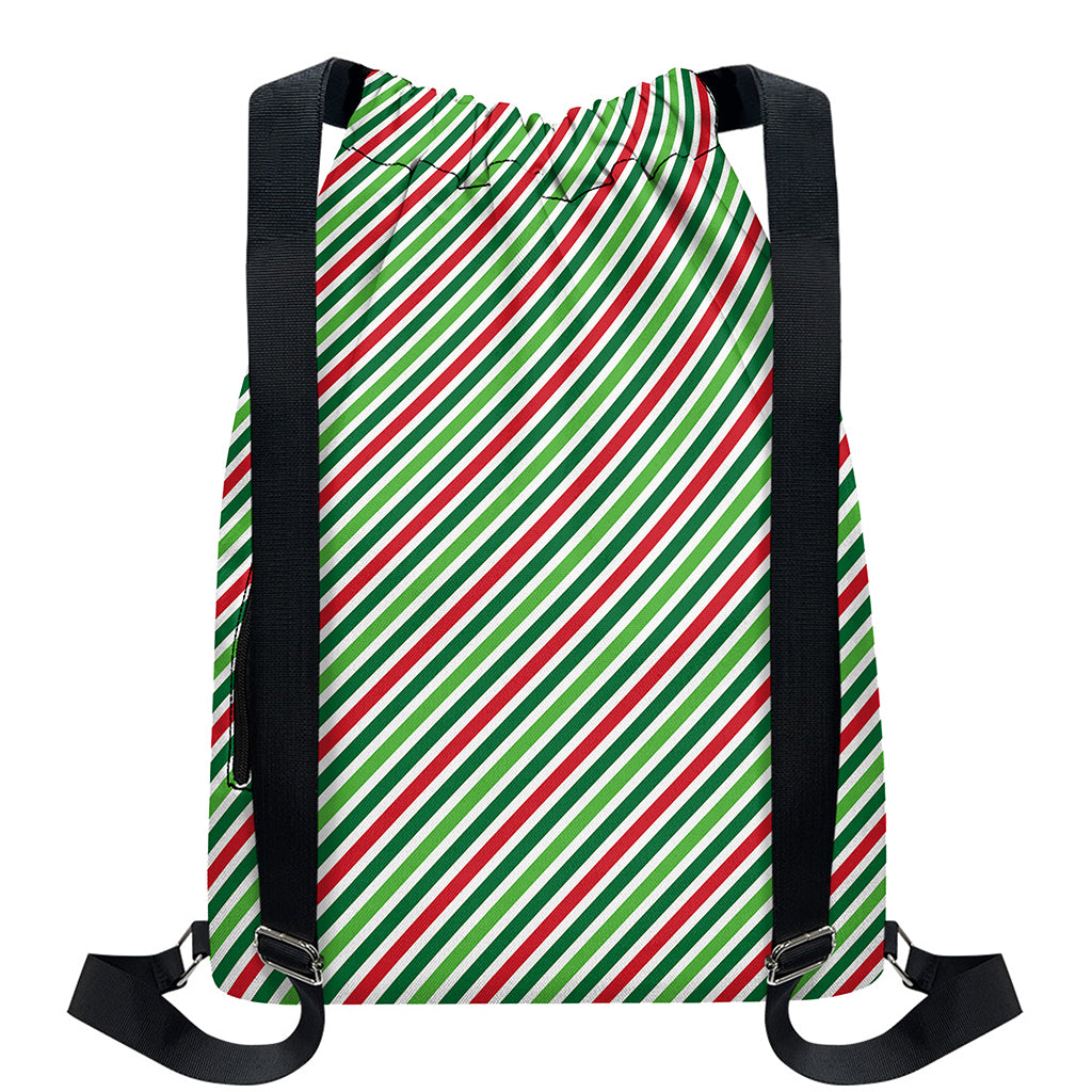 Merry Christmas Stripes Pattern Print Drawstring Backpack