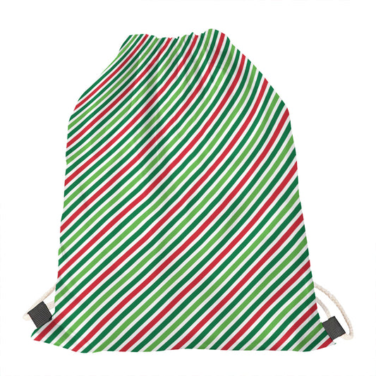 Merry Christmas Stripes Pattern Print Drawstring Bag