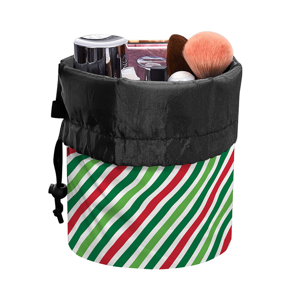 Merry Christmas Stripes Pattern Print Drawstring Makeup Bag