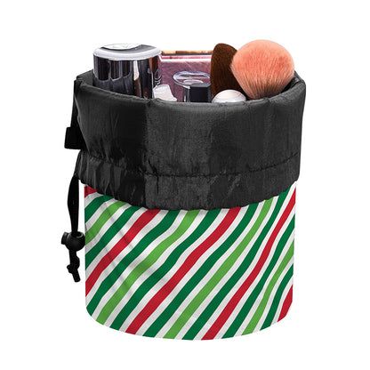 Merry Christmas Stripes Pattern Print Drawstring Makeup Bag