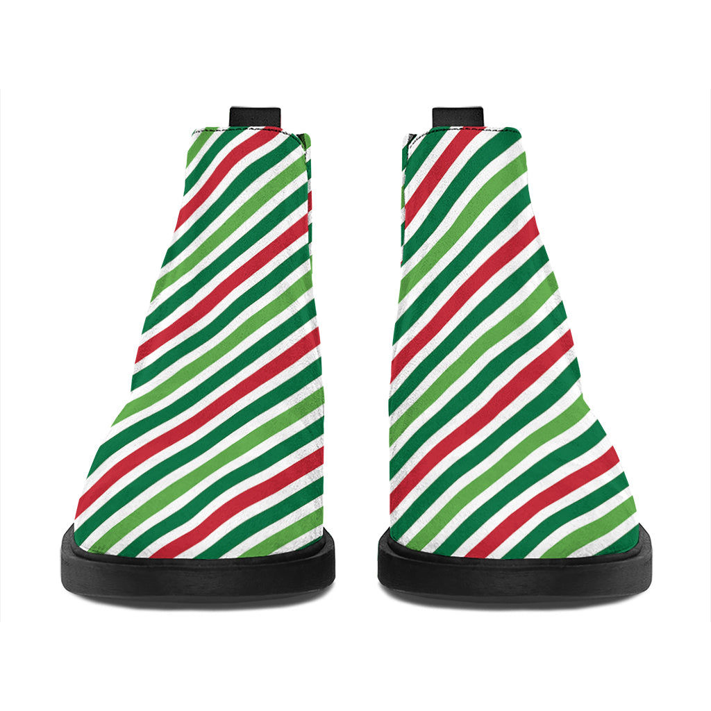 Merry Christmas Stripes Pattern Print Flat Ankle Boots