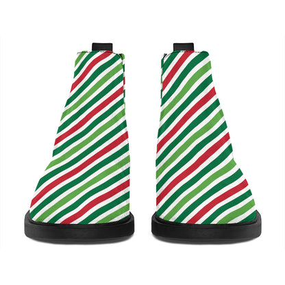 Merry Christmas Stripes Pattern Print Flat Ankle Boots